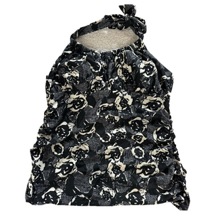 Plus Size Tankini Tunic Swim Suit Top Black White Floral Neck Straps Ties